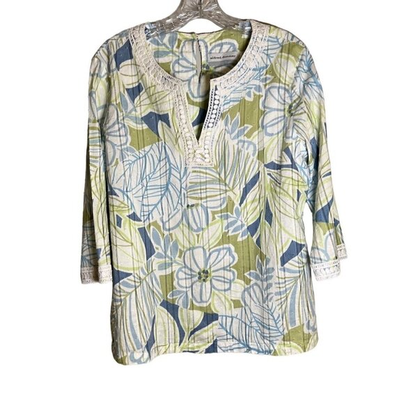 𝅺ALFRED Dunner Women's Top Floral Pattern with Lace Size 14 Petite - Picture 1 of 12